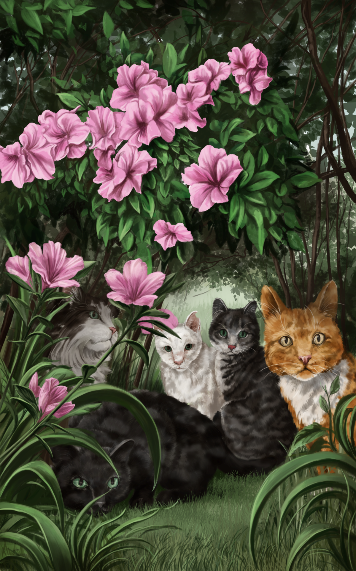 Colony Cats Azalea Scene